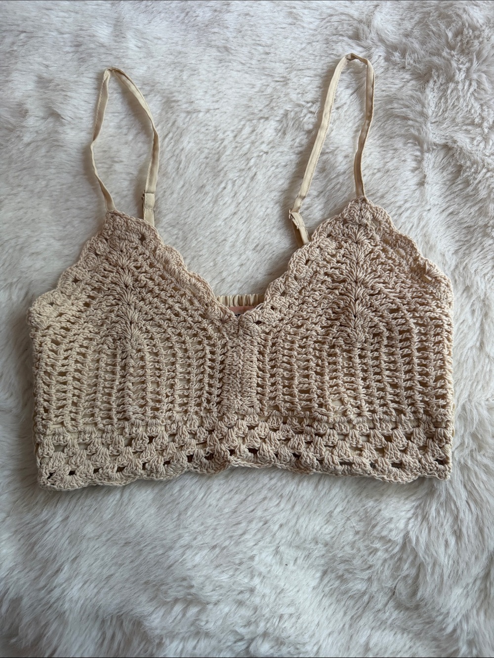 Crochet Knit Bralette Crop Top — Cream Cropped Tank